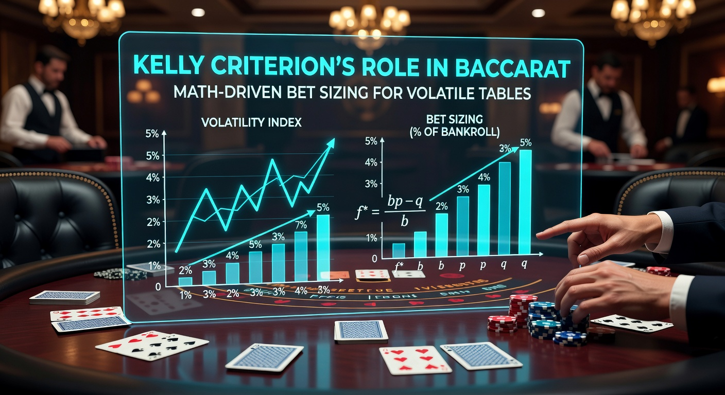 Grafik zur Kelly-Formel im Baccarat-Kontext mit Wettgrößenkurven und Bankroll-Entwicklung