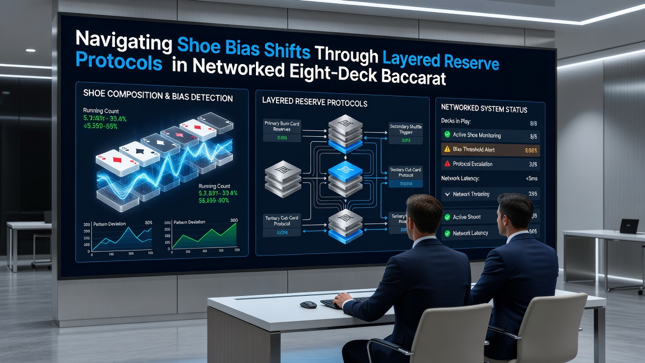 Illustration gestaffelter Reserveprotokolle mit Bias-Tracking in einem digitalen Acht-Deck-Baccarat-Schuh
