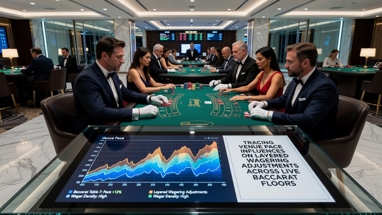 Baccarat-Spiel in einem belebten Casino-Saal mit Einsatzüberwachung