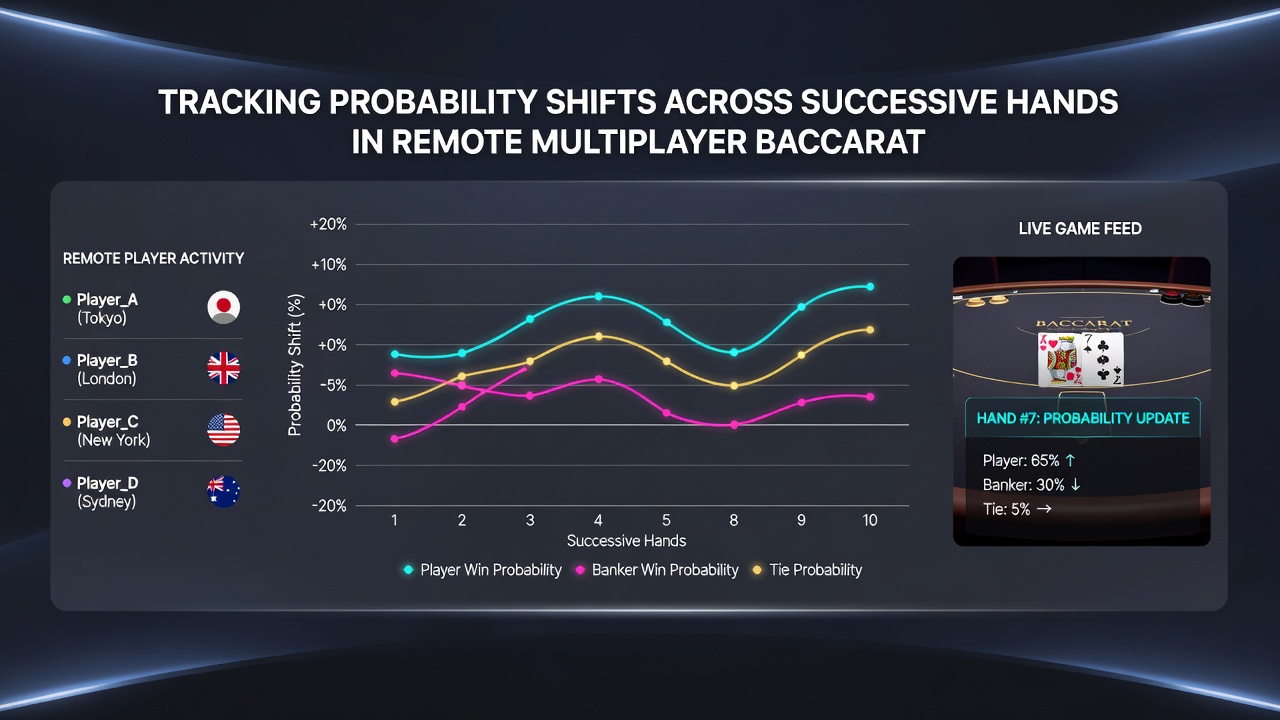 Heatmap-Visualisierung von Wahrscheinlichkeitsabweichungen über 200 aufeinanderfolgende Hände in einem Remote-Baccarat-Spiel mit farblichen Intensitätsstufen